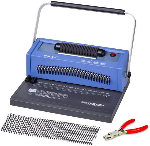 Main image of Spiral Coil Binding Machine, Manual Book Maker Punch Binder with Electric Coil Inserter, Disengaging pins, Adjustable Side Margin, Comes with 100pcs 5/16'' Plastic Coil Binding Spines & Plier