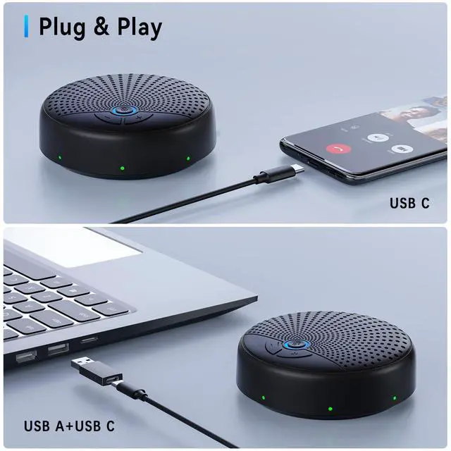 Alt view image 4 of 7 - Conference Speaker and Microphone, 10 AI Mics 360° Voice Pick Up & Noise Reduction, USB Speakerphone for 10-15 People Conference Room, Compatible with Multi-Leading Platforms, Zoom, MS Team
