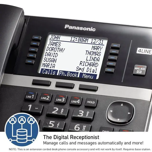 Alt view image 4 of 7 - Office Phone, Corded Extension Desk Phone Accessory to Connect Wirelessly to Expandable Base Station - KX-TGWA40B (Black)