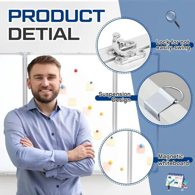 Alt view image 3 of 6 - 60 x 40 Foldable Whiteboard Dry Erase Board Large Tri Folding Whiteboard Magnetic Dry Erase Board, Wall Aluminium Frame and Flip Out Pen Tray for Office, Home