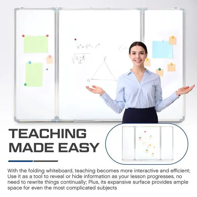 Alt view image 5 of 6 - 60 x 40 Foldable Whiteboard Dry Erase Board Large Tri Folding Whiteboard Magnetic Dry Erase Board, Wall Aluminium Frame and Flip Out Pen Tray for Office, Home