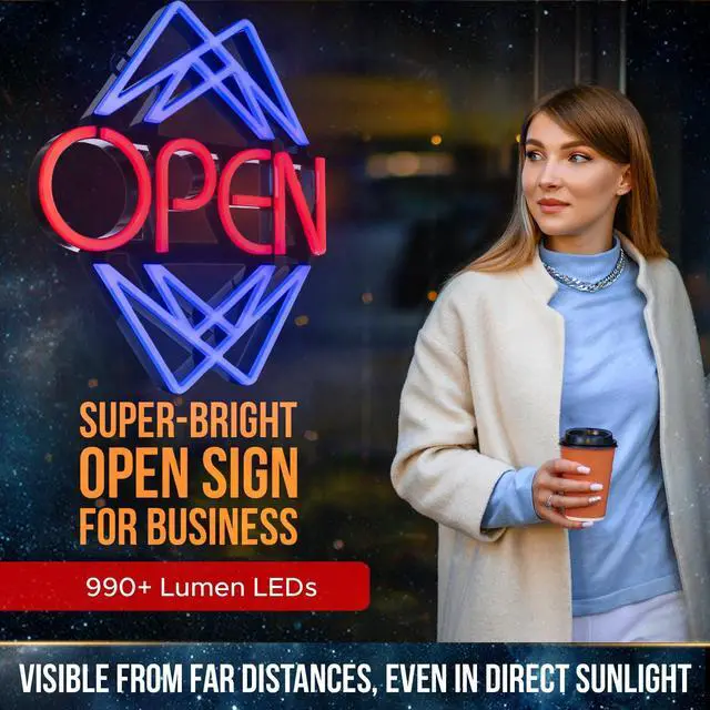 Main image of Open Sign for Business with 49 Color Combinations ULTRA BRIGHT LED Neon Sign Visible Day and Night Large Window Sign by 20 x 22in