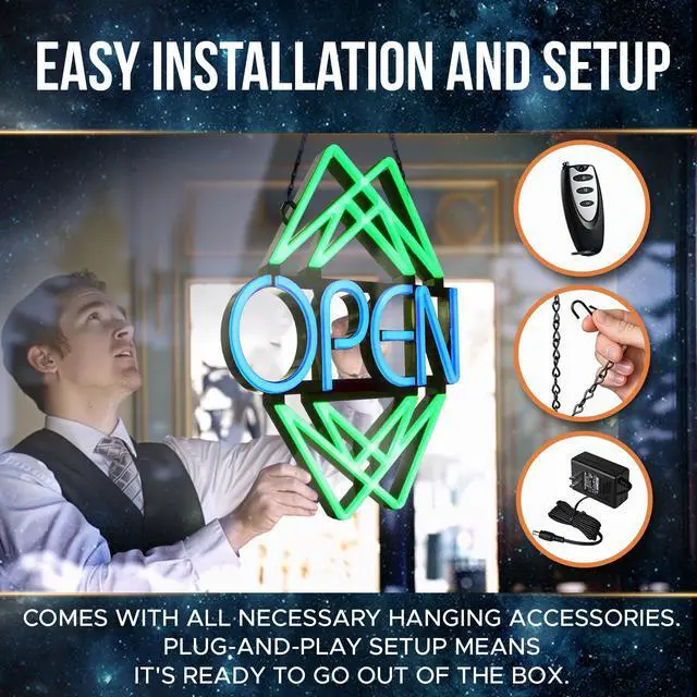 Alt view image 5 of 6 - Open Sign for Business with 49 Color Combinations ULTRA BRIGHT LED Neon Sign Visible Day and Night Large Window Sign by 20 x 22in