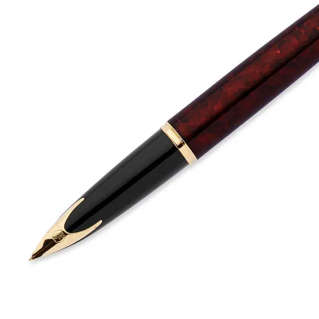 Alt view image 3 of 7 - Carène Marine Amber Fountain Pen | Gloss Brown & Black with 23k Gold Clip | Medium Nib with Blue Ink Cartridge | Gift Box