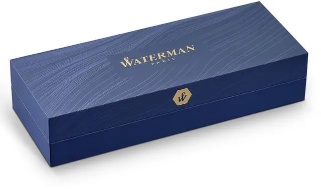 Alt view image 7 of 7 - Carène Marine Amber Fountain Pen | Gloss Brown & Black with 23k Gold Clip | Medium Nib with Blue Ink Cartridge | Gift Box