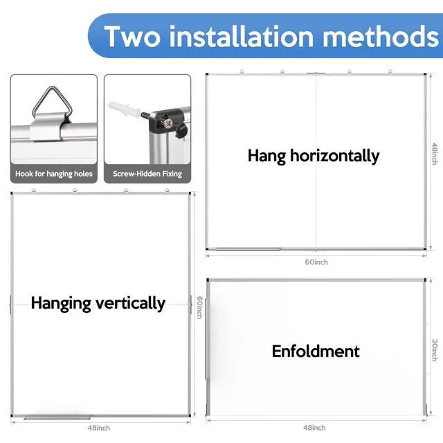 Alt view image 3 of 6 - 60x48 Large Whiteboard for Wall, Magnetic Dry Erase Board for School | Extra-Large Writing Surface, Smooth Writing and Easy Erasing, Wall-Mounted Design for Home, Office, School and Meeting Rooms