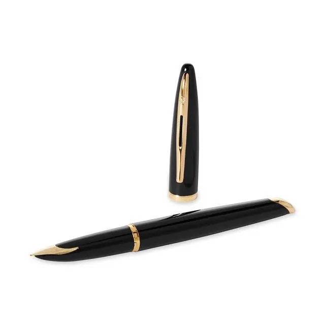 Alt view image 3 of 7 - Carène Black Sea Fountain Pen High-Gloss Black & 23k Gold Clip Medium Nib with Blue Ink Cartridge Gift Box