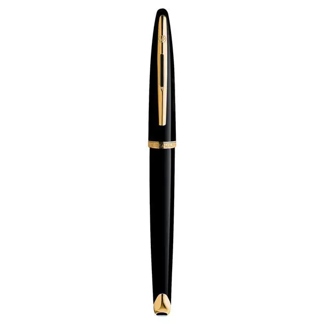 Alt view image 4 of 7 - Carène Black Sea Fountain Pen High-Gloss Black & 23k Gold Clip Medium Nib with Blue Ink Cartridge Gift Box