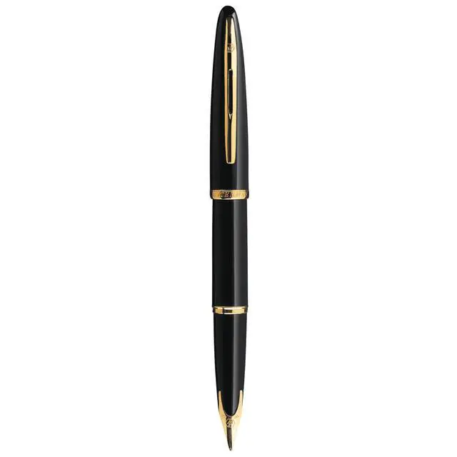 Alt view image 5 of 7 - Carène Black Sea Fountain Pen High-Gloss Black & 23k Gold Clip Medium Nib with Blue Ink Cartridge Gift Box
