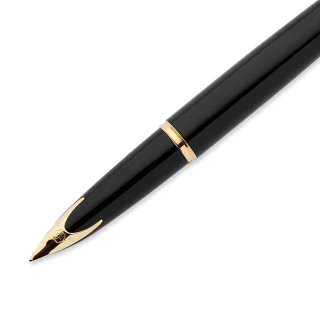 Alt view image 6 of 7 - Carène Black Sea Fountain Pen High-Gloss Black & 23k Gold Clip Medium Nib with Blue Ink Cartridge Gift Box