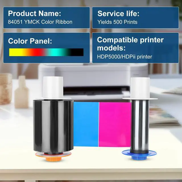 Alt view image 2 of 7 - 2 Pack 84051 YMCK Color Ribbon Compatible with Fargo Hdp5000 / Hdpii Printer | 084051 YMCK Full-Color Yields 500 Prints with Clean Spool