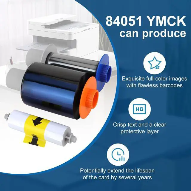 Alt view image 5 of 7 - 2 Pack 84051 YMCK Color Ribbon Compatible with Fargo Hdp5000 / Hdpii Printer | 084051 YMCK Full-Color Yields 500 Prints with Clean Spool