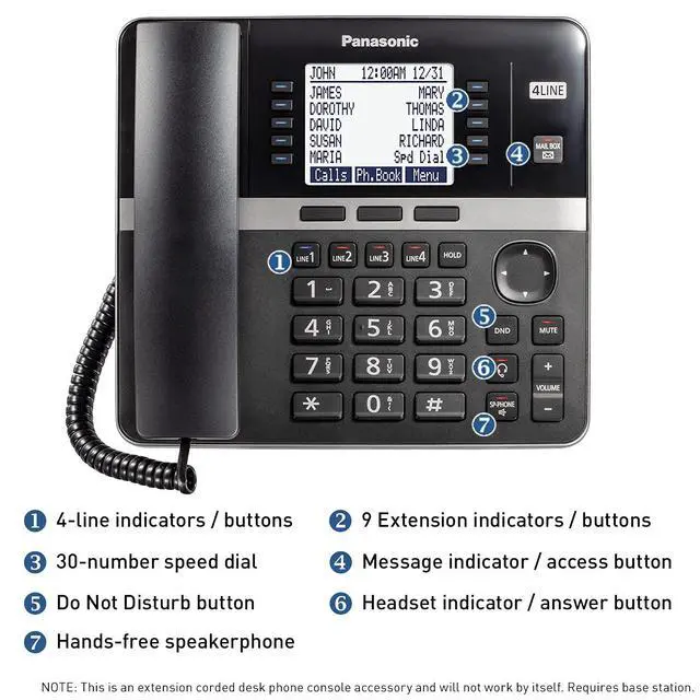 Alt view image 2 of 7 - Office Phone, Corded Extension Desk Phone Accessory to Connect Wirelessly to Expandable Base Station - KX-TGWA40B (Black)