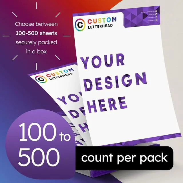Alt view image 3 of 7 - 8.5 x 11 Custom Printed Letterhead, Full Color Professional Quality Printing Upload Your Design and Add Your Texts, Logos and Graphics Customizable Paper with Plain Envelopes 500 per Pack
