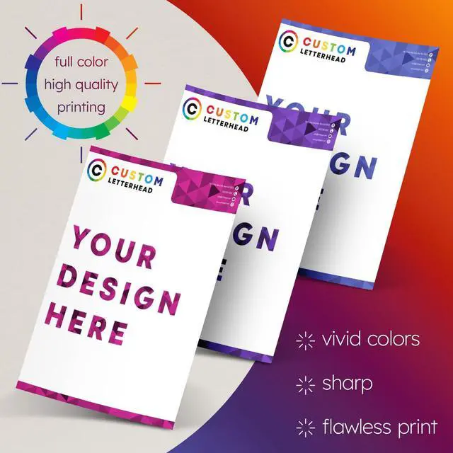 Alt view image 5 of 7 - 8.5 x 11 Custom Printed Letterhead, Full Color Professional Quality Printing Upload Your Design and Add Your Texts, Logos and Graphics Customizable Paper with Plain Envelopes 500 per Pack