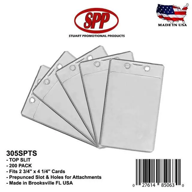 Alt view image 2 of 3 - 200 Pack, Vertical, Clear, Vinyl, Badge Holder, Top Slit, Fits 2 3/4" x 4 1/4" Cards. Made in USA, 305SPTS