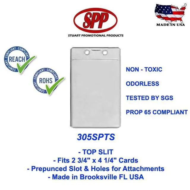 Alt view image 3 of 3 - 200 Pack, Vertical, Clear, Vinyl, Badge Holder, Top Slit, Fits 2 3/4" x 4 1/4" Cards. Made in USA, 305SPTS