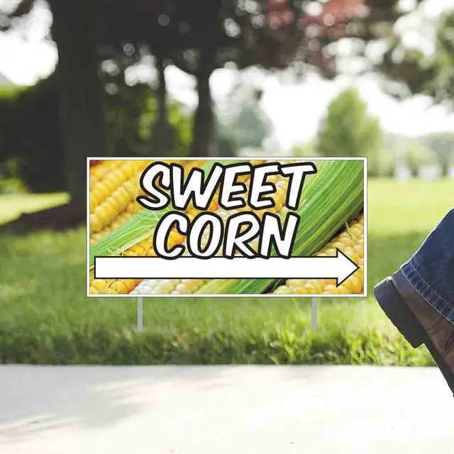 Alt view image 2 of 7 - Sweet Corn Directional Sign - Set Includes Even Number of Right and Left Arrows - 12 inches x 24 inches - Weatherproof Corrugated Plastic - Full Color - 2 Stakes Per Sign (48)