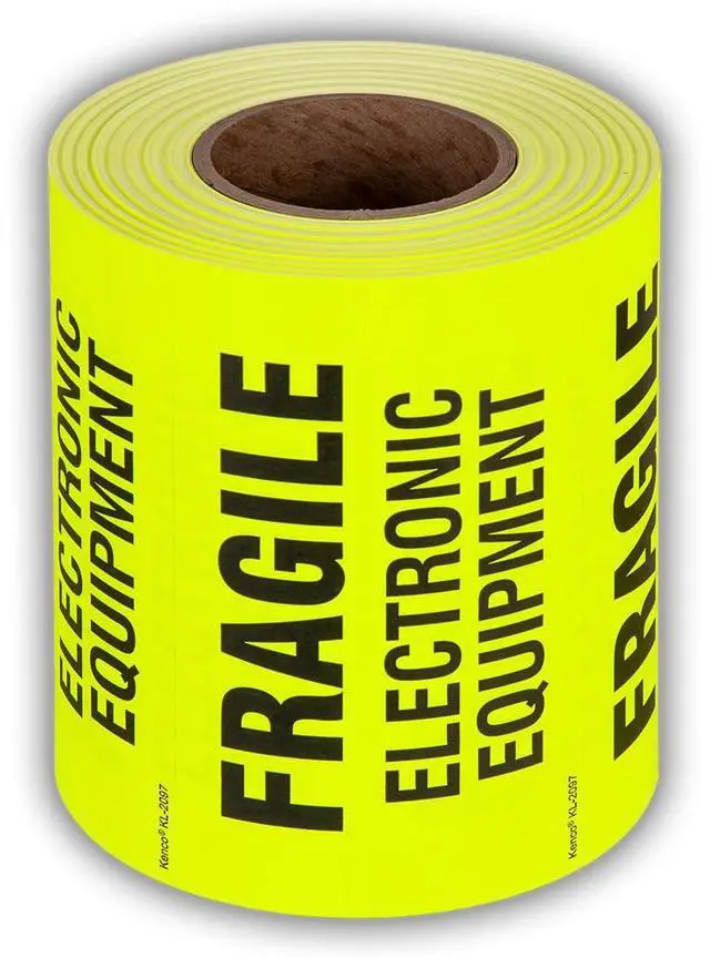 Main image of 3" X 5" Fragile Electronic Equipment Fluorescent Shipping Label Stickers - 500 Permanent Adhesive Labels Per Roll (10 Pack)