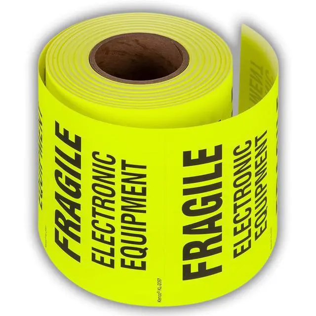 Alt view image 2 of 5 - 3" X 5" Fragile Electronic Equipment Fluorescent Shipping Label Stickers - 500 Permanent Adhesive Labels Per Roll (10 Pack)