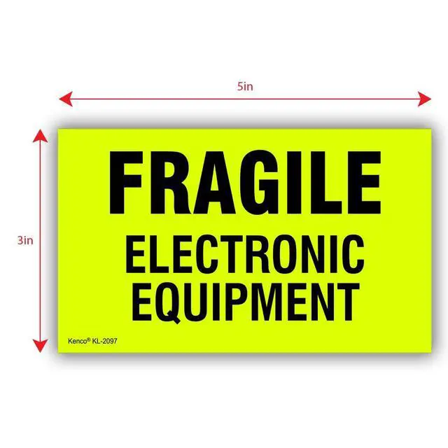Alt view image 3 of 5 - 3" X 5" Fragile Electronic Equipment Fluorescent Shipping Label Stickers - 500 Permanent Adhesive Labels Per Roll (10 Pack)
