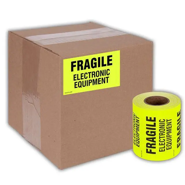 Alt view image 5 of 5 - 3" X 5" Fragile Electronic Equipment Fluorescent Shipping Label Stickers - 500 Permanent Adhesive Labels Per Roll (10 Pack)