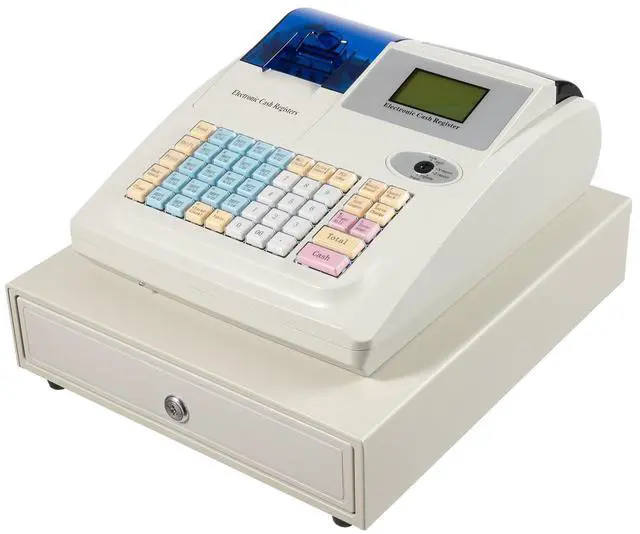 Main image of 48 Keys Cash Register, Commercial Electronic Cash Register with LED Display and Thermal Print Head Tabletop Cash Register Drawer Receipt Printer Cash Register for Small Businesses Service (White)