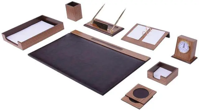 Main image of Wooden Desk Set - Desk Organizer Set - 11 Accessories - Desk Office Organizer - Document Tray - Office Desk Accessories - Desk Pad - Desktop Storage - 11 PCS (Brown)