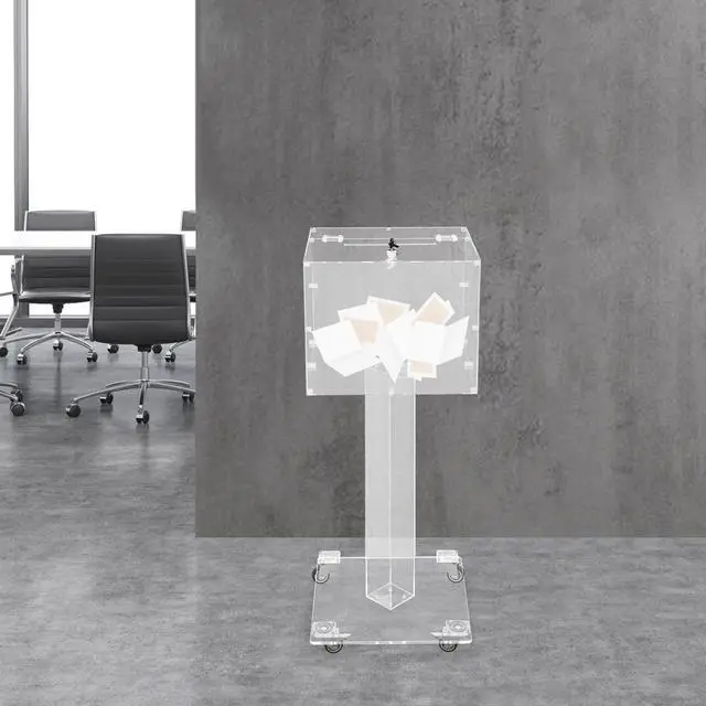 Alt view image 6 of 7 - Acrylic Suggestion Box with Lock, Floor Standing Ballot Box, 14x14 Inch Clear Acrylic Donation Box with Wheels & Bar Hole Shape, Feedback Box for Office, Church, Restaurant, Hotel, Event