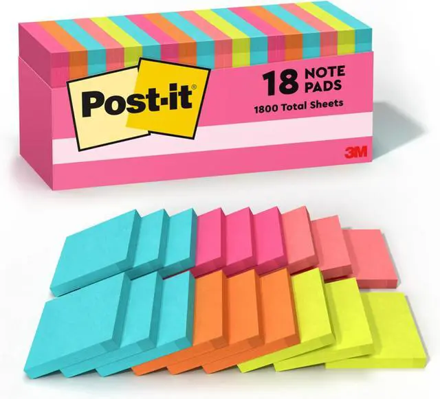 Main image of Notes, 3 in x 3 in., 18 Sticky Notes Pads, 100 Sheets per Pad, Poptimistic Collection, School Supplies and Oce Products, The Original Note (Pack of 8)