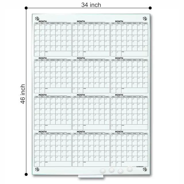 Alt view image 2 of 7 - Magnetic 34"x46" Glass Whiteboard Yearly Calendar Planner White Board Dry Erase Board for Wall Monthly Glass Calendar Whiteboard Home Office Large Wall Planner