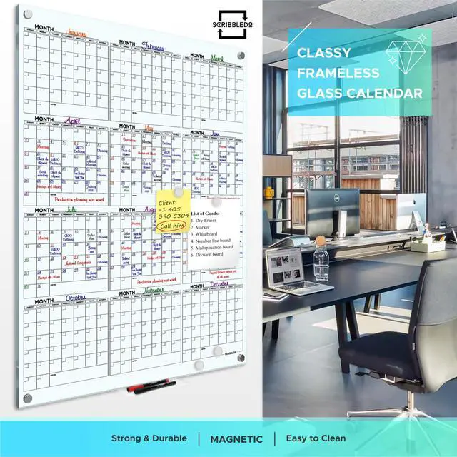 Alt view image 7 of 7 - Magnetic 34"x46" Glass Whiteboard Yearly Calendar Planner White Board Dry Erase Board for Wall Monthly Glass Calendar Whiteboard Home Office Large Wall Planner