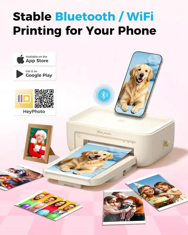 Alt view image 4 of 7 - 4x6 Photo Printer with 108 Sheets & 2 Ribbons - Dye Sublimation Wireless Portable Photo Printer for iPhone & Android Smartphones, Home & Travel Picture Printing, Ideal Gift, Beige