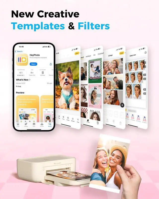 Alt view image 5 of 7 - 4x6 Photo Printer with 108 Sheets & 2 Ribbons - Dye Sublimation Wireless Portable Photo Printer for iPhone & Android Smartphones, Home & Travel Picture Printing, Ideal Gift, Beige