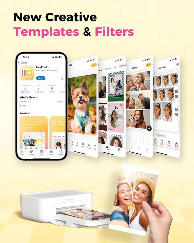 Alt view image 5 of 7 - Photo Printer 4x6 with 108 Sheets & 2 Cartridges, Instant Picture Printer for iPhone & Android, Bluetooth Dye Sublimation Phone Photo Printer, Home Use, Ideal Gift, White