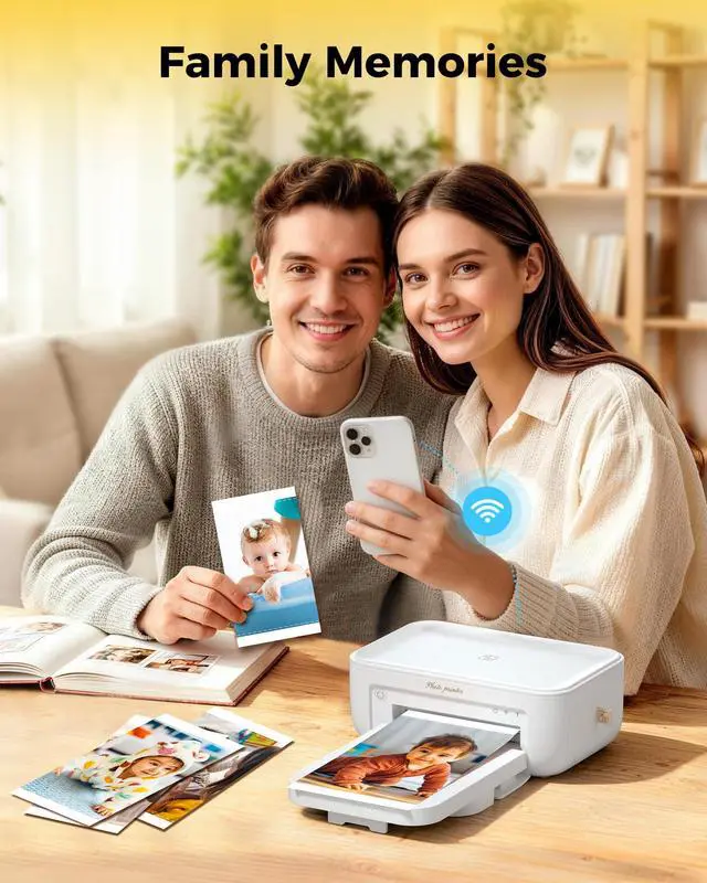 Alt view image 6 of 7 - Photo Printer 4x6 with 108 Sheets & 2 Cartridges, Instant Picture Printer for iPhone & Android, Bluetooth Dye Sublimation Phone Photo Printer, Home Use, Ideal Gift, White