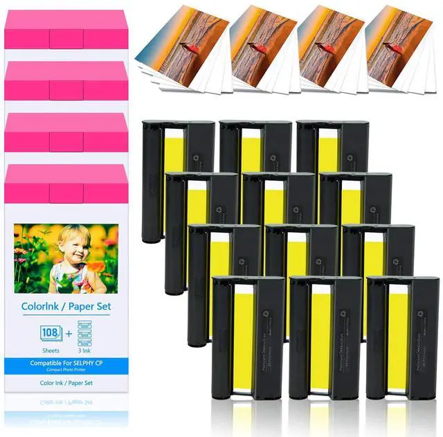 Main image of 4PK Compatible for Canon Selphy KP-108IN Photo Paper and Ink Set | 4"x6" 100 x148mm 12 Color Ink Cartridge and 432 Sheets Paper Set for CP1300 CP1500 CP1200 CP1000 Wireless Compact Printer