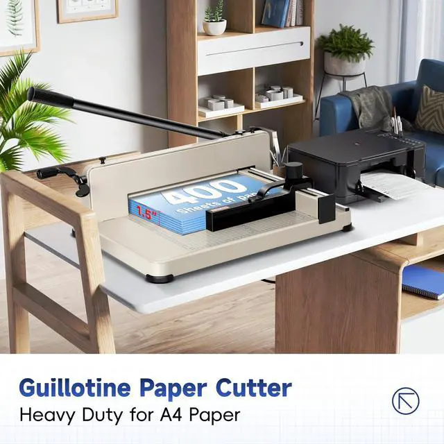 Alt view image 3 of 7 - 12 Inch Guillotine Paper Cutter Heavy Duty,Paper Cutter Heavy Duty for A4 Paper, 400 Sheet Capacity,White Paper Cutter Heavy Duty for Office Home School