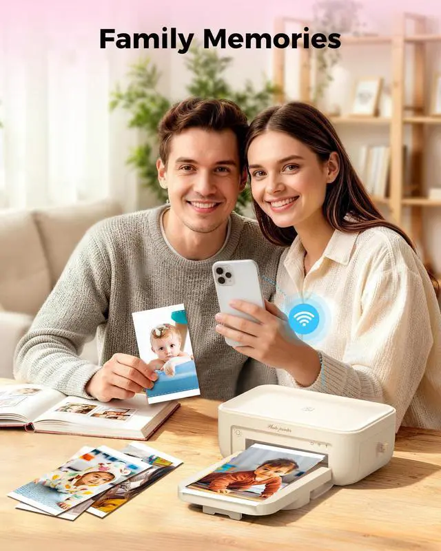 Alt view image 6 of 7 - 4x6 Photo Printer with 108 Sheets & 2 Ribbons - Dye Sublimation Wireless Portable Photo Printer for iPhone & Android Smartphones, Home & Travel Picture Printing, Ideal Gift, Beige