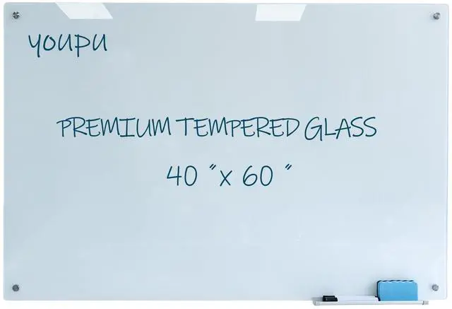 Main image of Magnetic Glass Whiteboard 40"x60" Premium Tempered Dry Erase Board Wall Mounted Frameless Whiteboard Bulletin Message Boards (White)