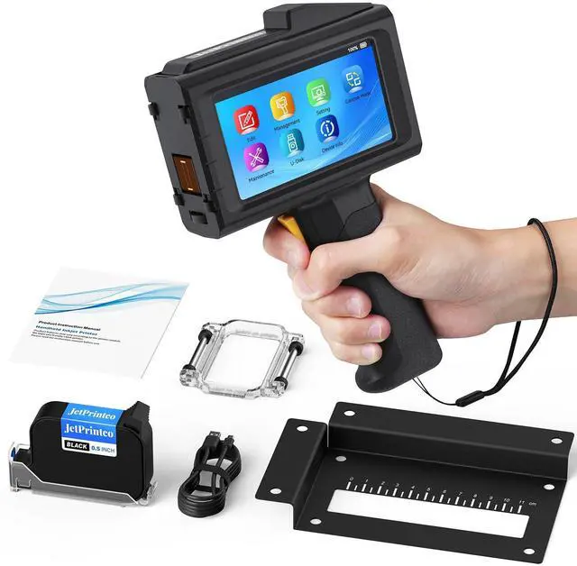 Main image of 0.5 Inches Print Height Intelligent Handheld Inkjet Printer Lasts 16H Weighs Only 390g for Batch Code Date Lot Number Print on Plastic Carton Wood Metal Glass Aluminum with 42ml Fast Dry Ink (Black)
