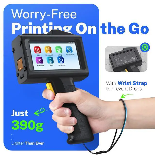 Alt view image 2 of 7 - 0.5 Inches Print Height Intelligent Handheld Inkjet Printer Lasts 16H Weighs Only 390g for Batch Code Date Lot Number Print on Plastic Carton Wood Metal Glass Aluminum with 42ml Fast Dry Ink (Black)