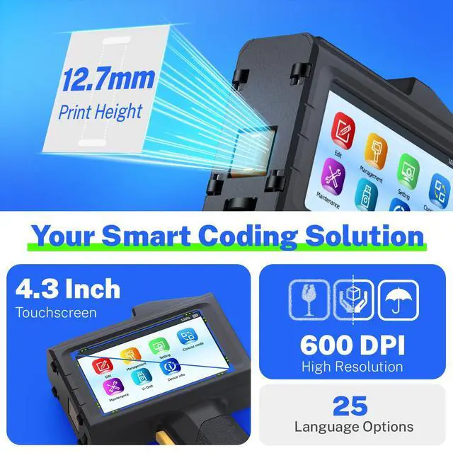Alt view image 5 of 7 - 0.5 Inches Print Height Intelligent Handheld Inkjet Printer Lasts 16H Weighs Only 390g for Batch Code Date Lot Number Print on Plastic Carton Wood Metal Glass Aluminum with 42ml Fast Dry Ink (Black)
