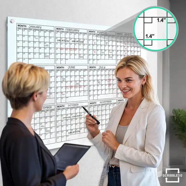 Alt view image 2 of 7 - 34"x46" Glass Whiteboard Calendar yearly Planner White Board 12 Month Dry Erase for Wall Glass Calendar Whiteboard Large Wall Calendar 2026
