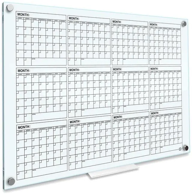 Main image of 34"x46" Glass Whiteboard Calendar yearly Planner White Board 12 Month Dry Erase for Wall Glass Calendar Whiteboard Large Wall Calendar 2026