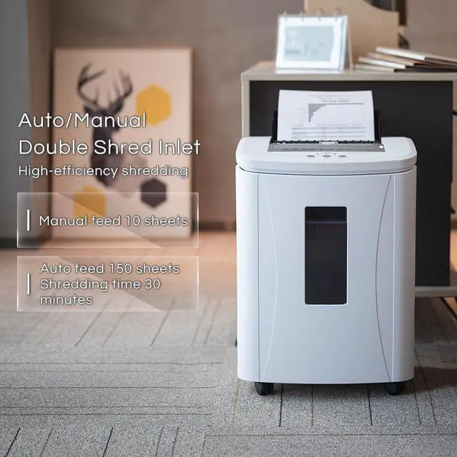 Alt view image 2 of 7 - 150-Sheet Auto Feed Paper Shredder: High Security Micro Cut Shredders for Home Office, 30 Minutes Commercial Heavy Duty Shredder with 4 Casters, P-4 Security Level & 6.6 Gallon Pull-Out Bin