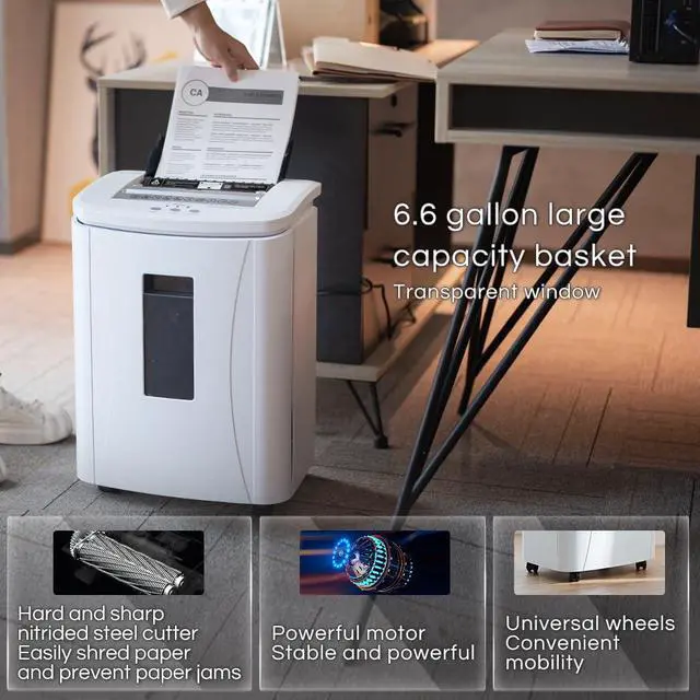 Alt view image 6 of 7 - 150-Sheet Auto Feed Paper Shredder: High Security Micro Cut Shredders for Home Office, 30 Minutes Commercial Heavy Duty Shredder with 4 Casters, P-4 Security Level & 6.6 Gallon Pull-Out Bin