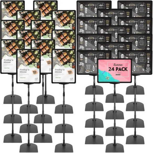 Main image of 24 Pack Adjustable Poster Stand Holder Floor Standing Display Sign Holder for Advertising Business Menu Stand Vertical and Horizontal View Sign Displayed Black (8.5 x 11 Inch)