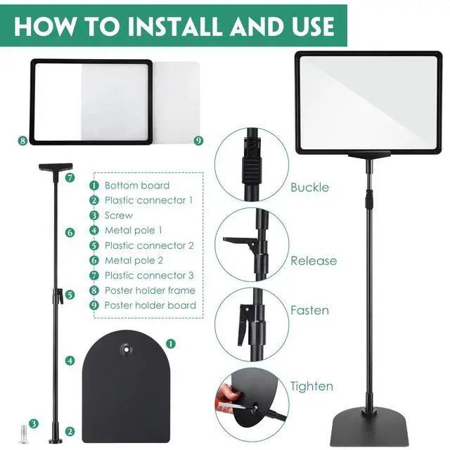 Alt view image 3 of 7 - 24 Pack Adjustable Poster Stand Holder Floor Standing Display Sign Holder for Advertising Business Menu Stand Vertical and Horizontal View Sign Displayed Black (8.5 x 11 Inch)