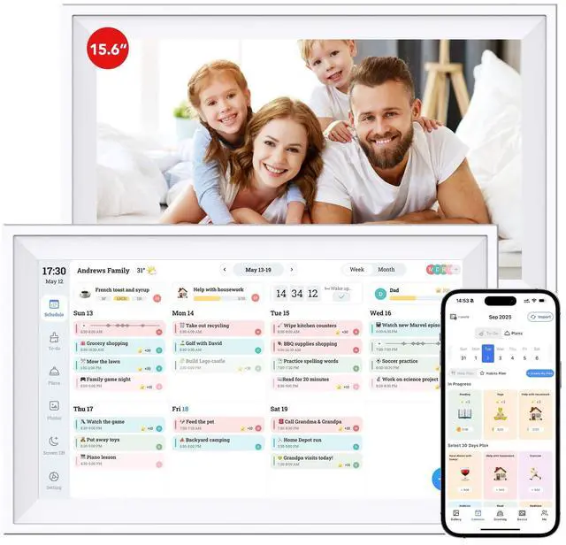 Main image of Digital Calendar 15.6 inch Wall Calendar Planner with Touch Screen, Electronic Calendars for Family Organizer, Smart Chore Chart Sync with Phone by App for Meal Planner, Photo Share Stand & Wall Mount